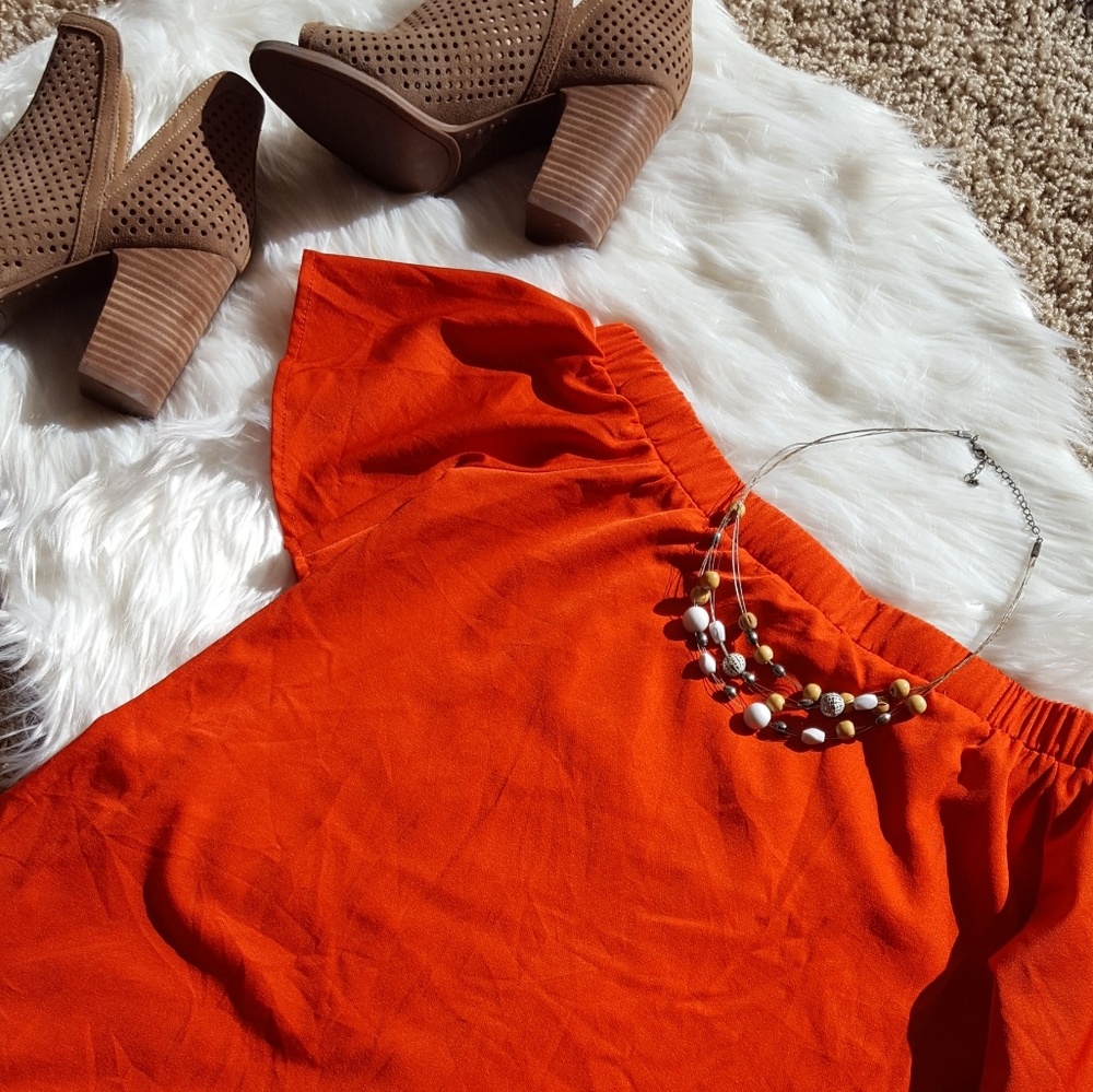 Orange Off the Shoulder Dress - Picture 1 of 8